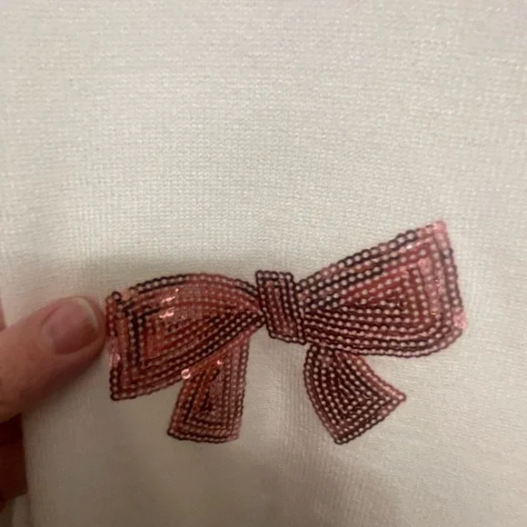 Impressions Cream Sweater with Mauve Sequin Bows - Picture 2 of 5